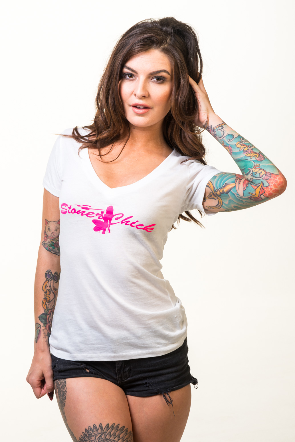 Hot Pink Logo - Baby Doll Tee (size: Small, color: White)